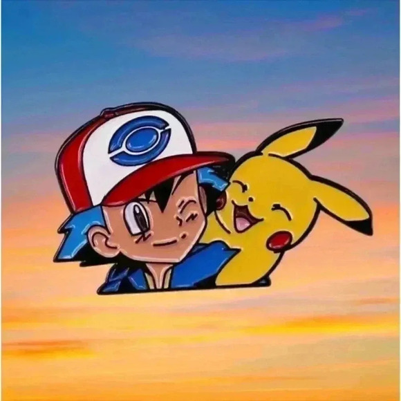 Dynamic Duo: Pokemon Ash and Pikachu Brooch Enamel Pin - Picture 1 of 4